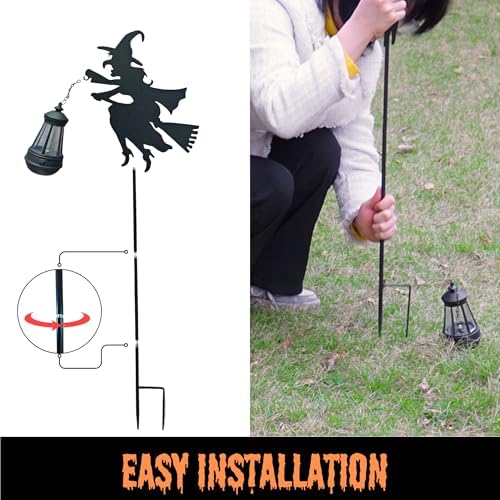 Halloween Witches Outdoor Solar Lanterns 2 Pack - Halloween Decorations Outdoor Witch Statue, Solar Garden Stakes, Metal Yard Decor, Whimsical Decor for Patio (Purple Light) - Image 5