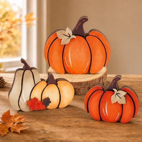 3PCS Wooden Pumpkin Set, Fall Decor Thanksgiving Table Centerpiece by Unknown