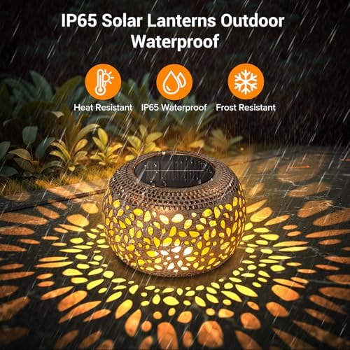 Solar Lanterns Outdoor Waterproof, Hollow Out Solar Table Lamp Patio Decor - Image 5