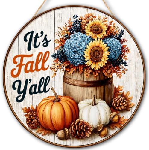 Fall Decorations Wooden Hanging Sign for Home, It's Fall Y'all Pumpkin Sign by FDLLAUS