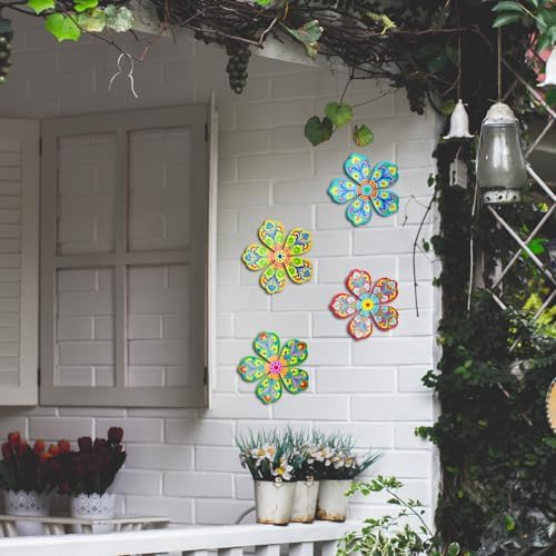 Giyyomtr Metal Flowers Wall Decor - 4pcs Metal Flower Wall Art Hanging Decorations for Outdoor Fence Garden Yard Patio Decor - Image 6
