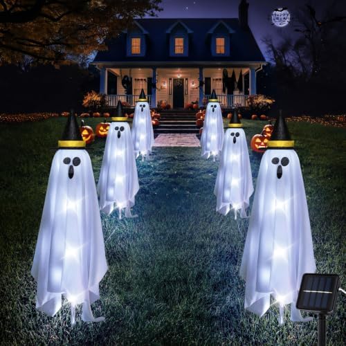 Halloween Decorations Solar Ghost Lights Outdoor, 6-Packs Solar Garden Spooky Decorations Lights, Light up Floating Scary Ghosts Decorations, Lights Yard, Pathway,Haunted House Party Decor - Image 2