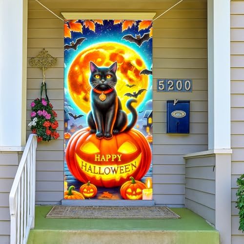 Halloween Door Banner 71x35 Spooky Black Cat & Pumpkin Yard Decor - Image 7