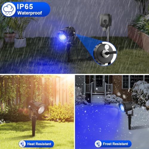 Halloween Blue Landscape Lights Outdoor, 14 LED Landscape Lighting with US Plug, IP65 Waterproof Spotlights for Tree Yard Garden Pathway Christmas Decor 4 Pack - Image 5