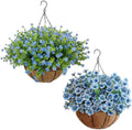 Artificial Hanging Plants Flowers with Basket 2 Packs, Artificial Hanging Flowers for Outdoors, Faux Hanging Plants Outdoor, Blue Fake Flowers by BCBLF