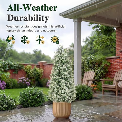 PATIO CHOICE 3ft Artificial Topiary Trees with Ground Spike Set of 2 Outdoor Faux Plants Realistic Faux Bushes and Shrubs Decorations for Outdoor Front Porch Garden - Image 5