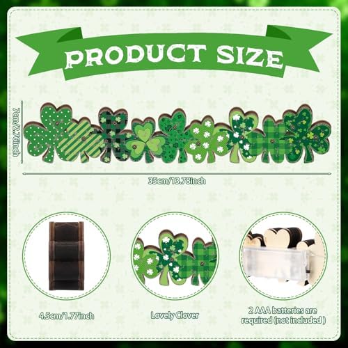 Yousoontic St. Patrick's Day Shamrock Decor Table Centerpieces Wooden Shamrock Sign Decorations with LED Lights Block Irish Farmhouse Green Decor for St. Patrick's Day Home Mantel Desk Office Party - Image 4