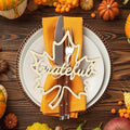 12 Pcs Thanksgiving Maple Leaf Pumpkin Wooden Plate Decor Grateful Wood Cutouts Fall Autumn Thankful Blessed Favour Gather Party Place Card Table Settings Signs for Farmhouse Dining Table Harvest by Sophena