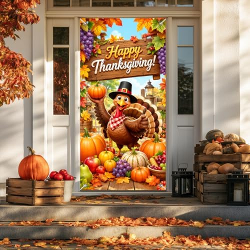BlissYard Thanksgiving Harvest Turkey Door Cover 35 x 71 Inch by BlissYard