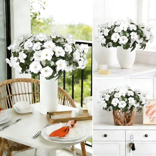 Artificial Flowers for Outdoors, Faux Petunias Spring Summer Decoration, Fake Flowers Plants UV Resistant Look Real Silk Flowers for Outside Planter Front Door Porch Patio Yard (6, White) - Image 4