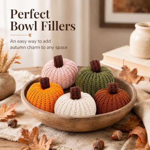 RAINFLOW Mini Knitted Pumpkin Cozy Set of 5 Knit Pumpkins for Fall Decor - Image 4
