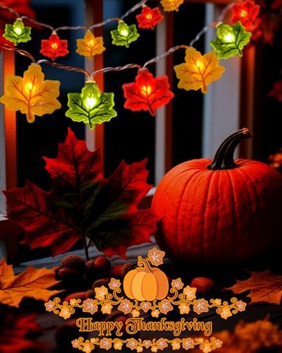 Fall Decor Maple Leaf String Lights, 10Ft Fall Thanksgiving Lights Indoor Battery Operated 20 LED Multicolor 3D Maple Leaves String Light with Timer, Autumn Light for Harvest Party Porch Home Decor - Image 5
