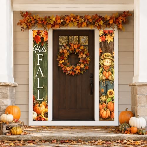IVN Hello Fall Scarecrow Porch Banners 12x71 Inch Set of 2 - Image 2