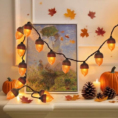 Couah Fall Decor Acorn String Lights, 8.5 FT 3D Acorn Lights with 10 LED Acorn Plug in Fall String Lights for Indoor and Outdoor Home Bedroom Autumn Party Harvest Fall Decorations - Image 5