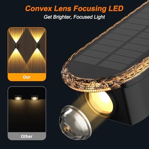 Ellasay Solar Fence Lights Outdoor: 6-Pack Solar Powered Wall Lights Up and Down Waterproof IP65-3 Color Brighter LED Focus Lens SolarLights Dusk to Dawn 12h for Patio/Backyard/Porch/Railing - Image 2