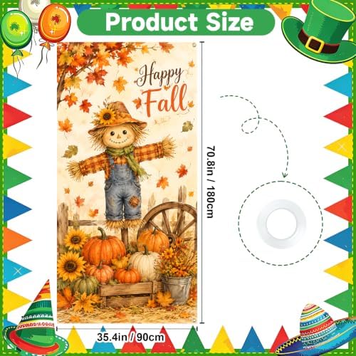 NYZE Happy Fall Door Cover Festive Autumn Harvest Design, Waterproof Outdoor Indoor Welcome Banner, Fall Pumpkin Sunflower Decoration for Home Entrance - Image 2