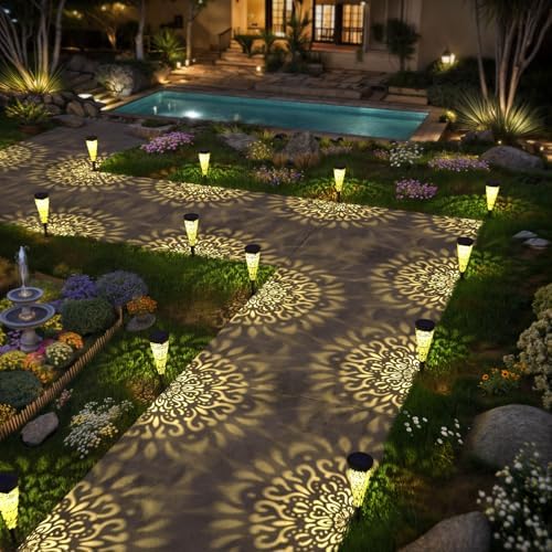 gardencave 6 Pack Solar Lights Outdoor Garden Decorative Mandala Solar Pathway Lights Waterproof Plastic Outside Solar Path Landscape Lights Gardening Gifts for Women Mom Backyard Walkway Yard Decor - Image 5