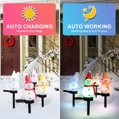 Outdoor Christmas Decorations 2025-Christmas Light Stakes for Yard-Snowman Solar Lights-Snowman Christmas Ornaments for Yard Garden Lawn Landscape Patio Walkway Decor - Image 3