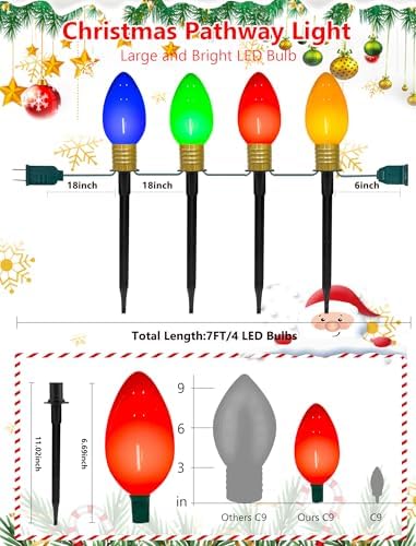 7Ft Christmas Pathway Lights Outdoor with 4 C9 LED Multicolor Bulbs - Image 2