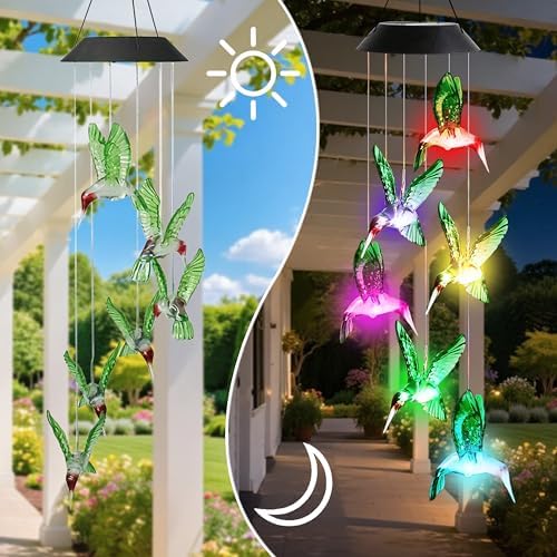 Solar Wind Chime,Hummingbird Solar Wind Chimes for Outside,Color Changing Solar Powered Wind Chimes for Outside,Outdoor Decorative Mobile Lights for Garden,Patio,Window - Image 3