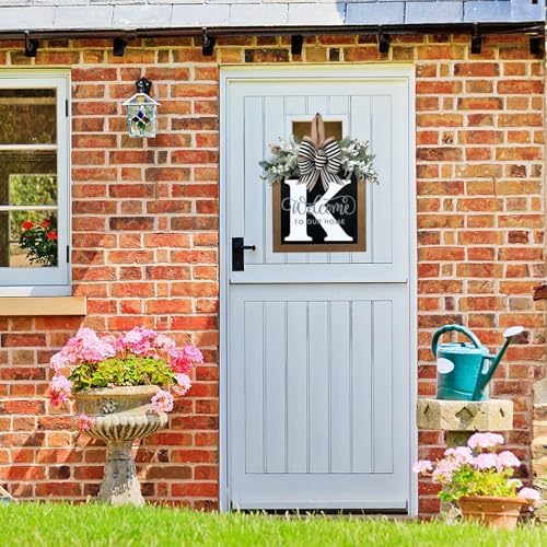 Last Name All Year Round Front Door Wreath with 26 Initial Letter Welcome Sign All Seasons Eucalyptus Garland and Bow ，Farmhouse, Porch, for Spring Summer Fall All Seasons Holiday Halloween Christmas.（K） - Image 3