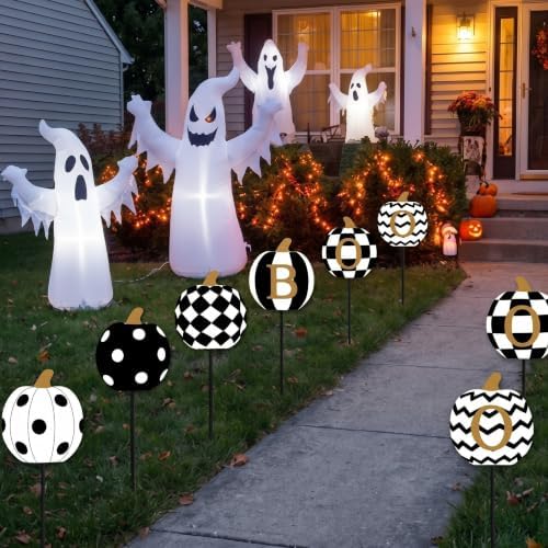 6 Pcs Halloween Outdoor Decoration Checkered Pumpkin Garden Stake - Image 5
