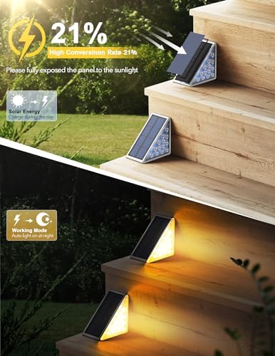 LED Solar Step Lights Waterproof Outdoor Stair Lights, Solar Deck Lights Outdoor Decor IP67 Solar Decoration Lights for Yard, Patio, Garden, Walkways, Front Door, Pathway, Driveway, Porch 6 Pack - Image 2