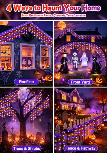 49FT 480LED Orange Purple Halloween Lights Outdoor 8 Modes Plug-in - Image 7