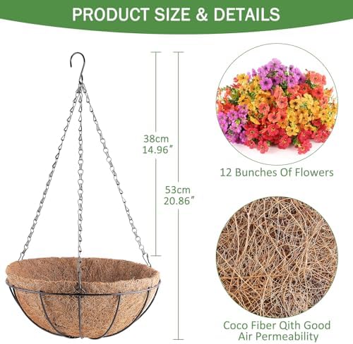 AGIRL 2 Set Artificial Hanging Flowers with Baskets for Outdoors - Image 2