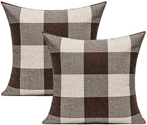 VAKADO Buffalo Plaid Throw Pillow Covers 24x24 Set of 2, Brown & Beige by VAKADO