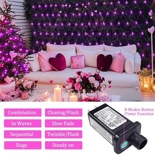 JMEXSUSS 200 LED Net Lights Outdoor, Pink, 9.8ft x 6.6ft, Plug in - Image 3