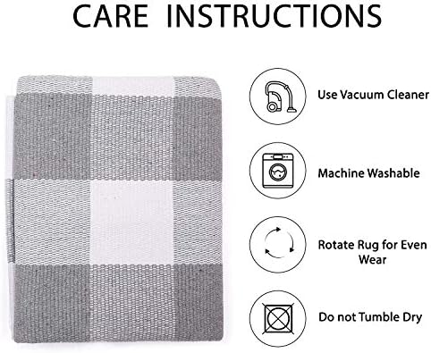 IOHOUZE 3x5 Buffalo Plaid Outdoor Rug, Washable Front Porch, Grey White - Image 5