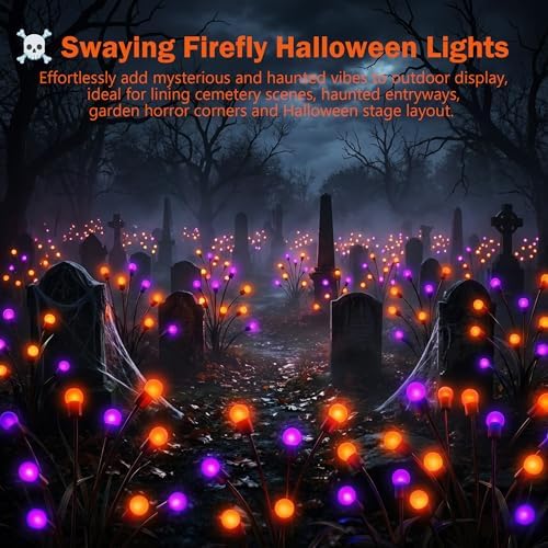 Halloween Firefly Solar Lights 2 Pack 6 LED Orange Purple - Image 3