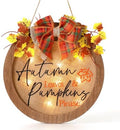 HOMCDALY Fall Wreaths for Front Door, Thanksgiving Welcome Sign for Front Door, Fall Decorations for Home, Farmhouse Welcome Thanksgiving Wooden Door Hanger, Autumn Pumpkin Fall Door Sign by HOME