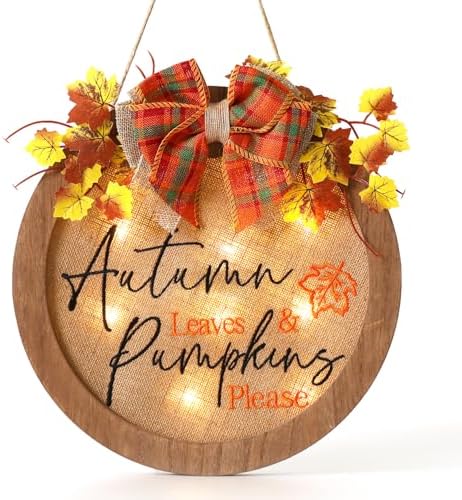 HOMCDALY Fall Wreaths for Front Door, Thanksgiving Welcome Sign for Front Door, Fall Decorations for Home, Farmhouse Welcome Thanksgiving Wooden Door Hanger, Autumn Pumpkin Fall Door Sign by HOME