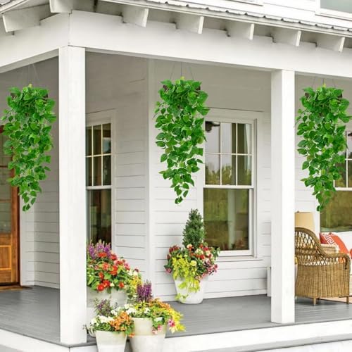 BLEUM CADE 8Pcs Fake Hanging Plants, 9 Branch Artificial Hanging Plant, Lush Faux Pothos Vines for Home Room Wall Shelf Porch Outdoor Indoor Decor (No Baskets) - Image 7