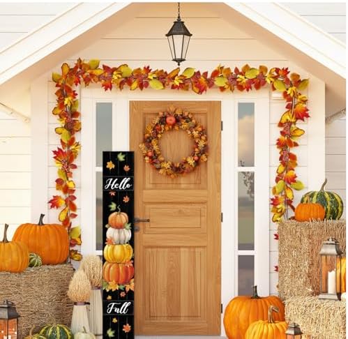 Threehoney Thanksgiving Welcome Sign 47" Large Fall Front Porch Decor Pumpkin Wooden Porch Sign Rustic Farmhouse Standing Hanging Wall Decor for Home Outdoor Holiday Autumn Front Door Yard Entryway - Image 5