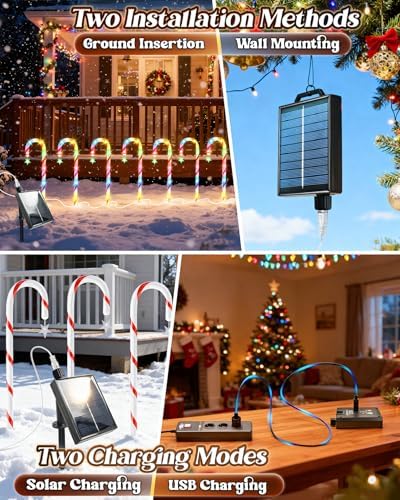 Anordsem Solar Christmas Decorations Outdoor: 21" Candy Cane Lights with Star 12 Pack - Waterproof LED 8 Colorful Lighting Models for Yard Pathway Xmas Decor - 2026 New Year Gifts for Homeowners - Image 5