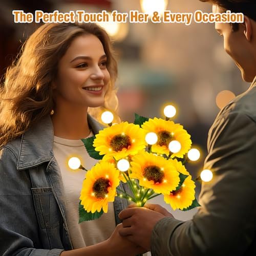 Sunflower Solar Lights Outdoor, 2 Pack Sunflowers with Firefly Lights, Waterproof Solar Flower Lights with 1000mAh Battery for Patio Porch Lawn, Gifts for Mom Women Grandma, Yard Decorations Outdoor - Image 6