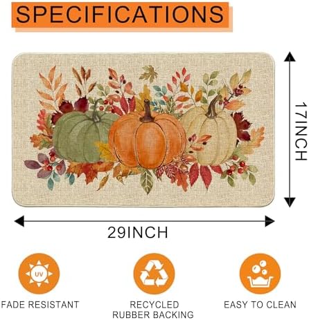 Hexagram Fall Door Mat 17x29 Inch, Orange Pumpkin Fall Doormat - Image 3