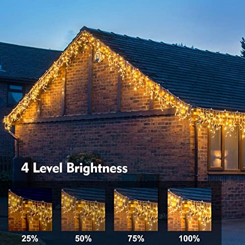 Christmas Icicle Lights Outdoor Decorations 1008 LED 98.4 FT Icicle String Lights with 189 Drops, 8 Modes Curtain Fairy Icicle Lights for Christmas Wedding Party Eaves Patio Yard (Warm White) - Image 4