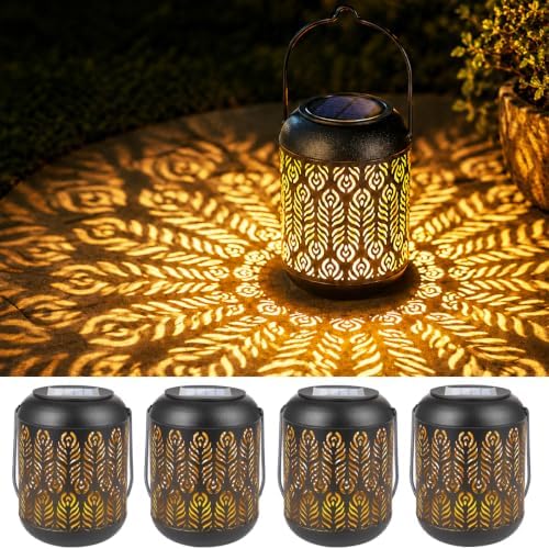 LeiDrail Peacock Feather Solar Lanterns, Outdoor Hanging Lights, 4 Pack by LeiDrail