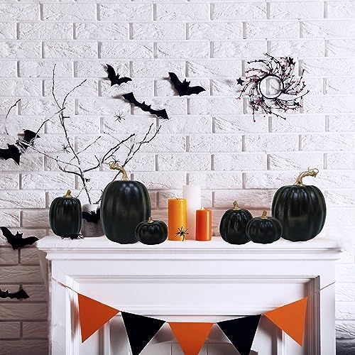Winlyn 10 Pcs Assorted Artificial Black Pumpkins Decorative Halloween Pumpkins Black Faux Pumpkins Foam Pumpkins for Fall Halloween Thanksgiving Holiday Tabletop Centerpiece Mantel Décor - Image 3