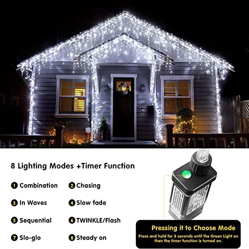 Led Christmas Lights Outdoor Christmas Decorations Hanging Light 400LED 8 Modes 75 Drops, Waterproof Outdoor Indoor Fairy Christmas Lights for Party, Holiday, Wedding, Eaves Decorations (CoolWhite) - Image 3