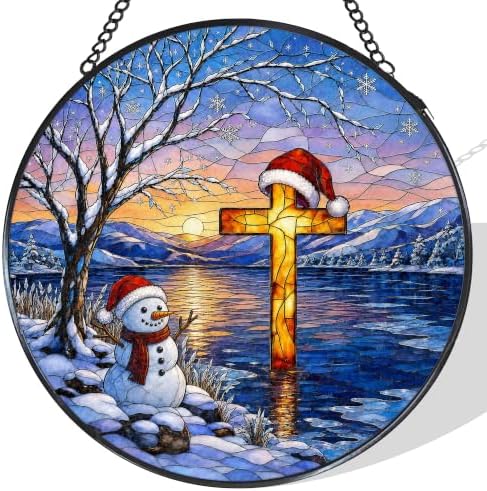 Christmas Cross Stained Glass Window Hanging Suncatcher 7.8x7.8 in by Unknown