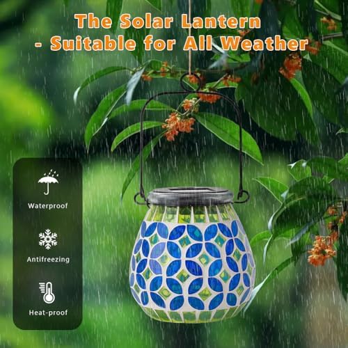 Starsoul 4 Pack Solar Lanterns Outdoor Waterproof, Gorgeous Mosaic Solar Lantern Outdoor Garden Decor, Solar Hanging Lights for Outside Patio Yard - Image 3