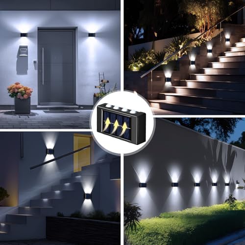 Rossesay 8 Pack Solar Wall Lights for Outside 6000K Cold Solar Fence Lights Up and Down Summer LED Outdoor Decorative Waterproof Lamps Dusk to Dawn LED Lighting Wall Sconces for Outside Deck Garage - Image 5