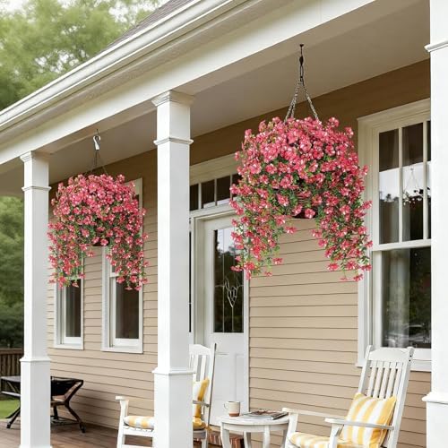 8PCS 29.5"Fake Hanging Flower&Eucalyptus for Front Porch Decor(Rose Red) - Image 4