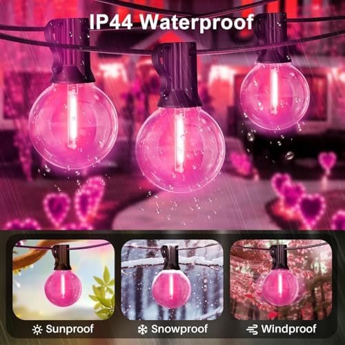 LAMPHOME 4 Pack 26FT Pink G40 LED Outdoor String Lights, Valentine's Day Decor with 13 Shatterproof Globe Bulbs, Waterproof Hanging Patio Lights or Balcony Backyard Garden Wedding Party Home Decor - Image 3