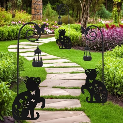Solar Cat Lantern Garden Stakes 28.7in Metal Outdoor Night Light - Image 2